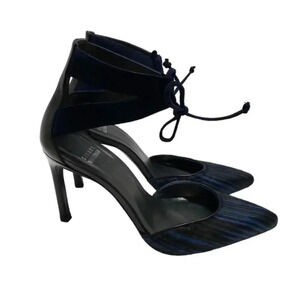 {Stuart Weitzman} Women's Striped Calf Hair Strappy Stilleto Heels